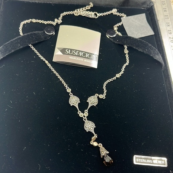 Vintage Sparkle ✨ Suspicion 925 Silver & Marcasite Elegance Necklace 🖤 - Picture 12 of 13